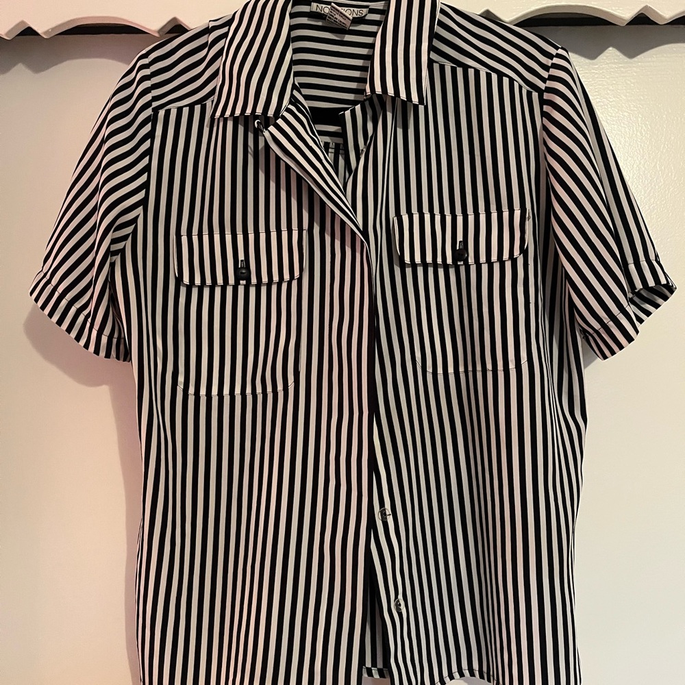 Notations Black and White Striped Casual Shirt